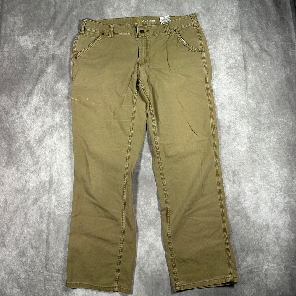 Carhartt Tan Canvas Work Pants Womens 14 Regular Original Fit Utility Workwear